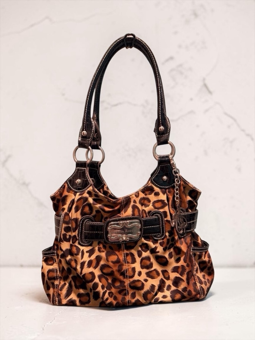 Vtg Y2K Sienna Ricchi Leopard Print Hobo Bag Buckle Detail VGUC